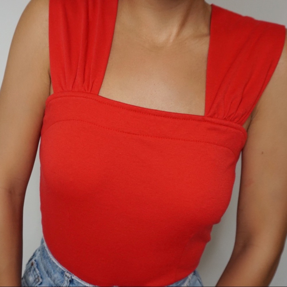 Square Neck Red Sleeveless Women's Top